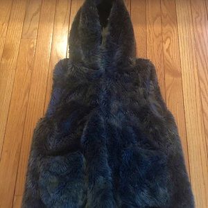 Zara button-up grey fur jacket.